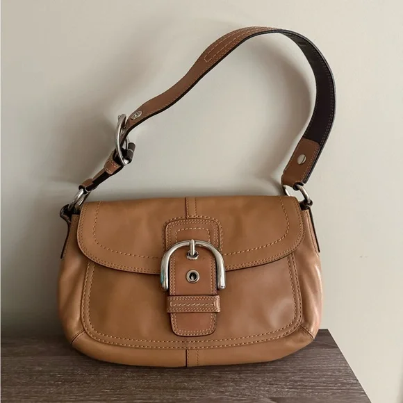 Coach Brown Leather Shoulder Bag with Silver Buckle - Picture 1 of 6